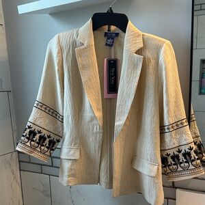 Elegant Cream Blazer with Black Embroidery